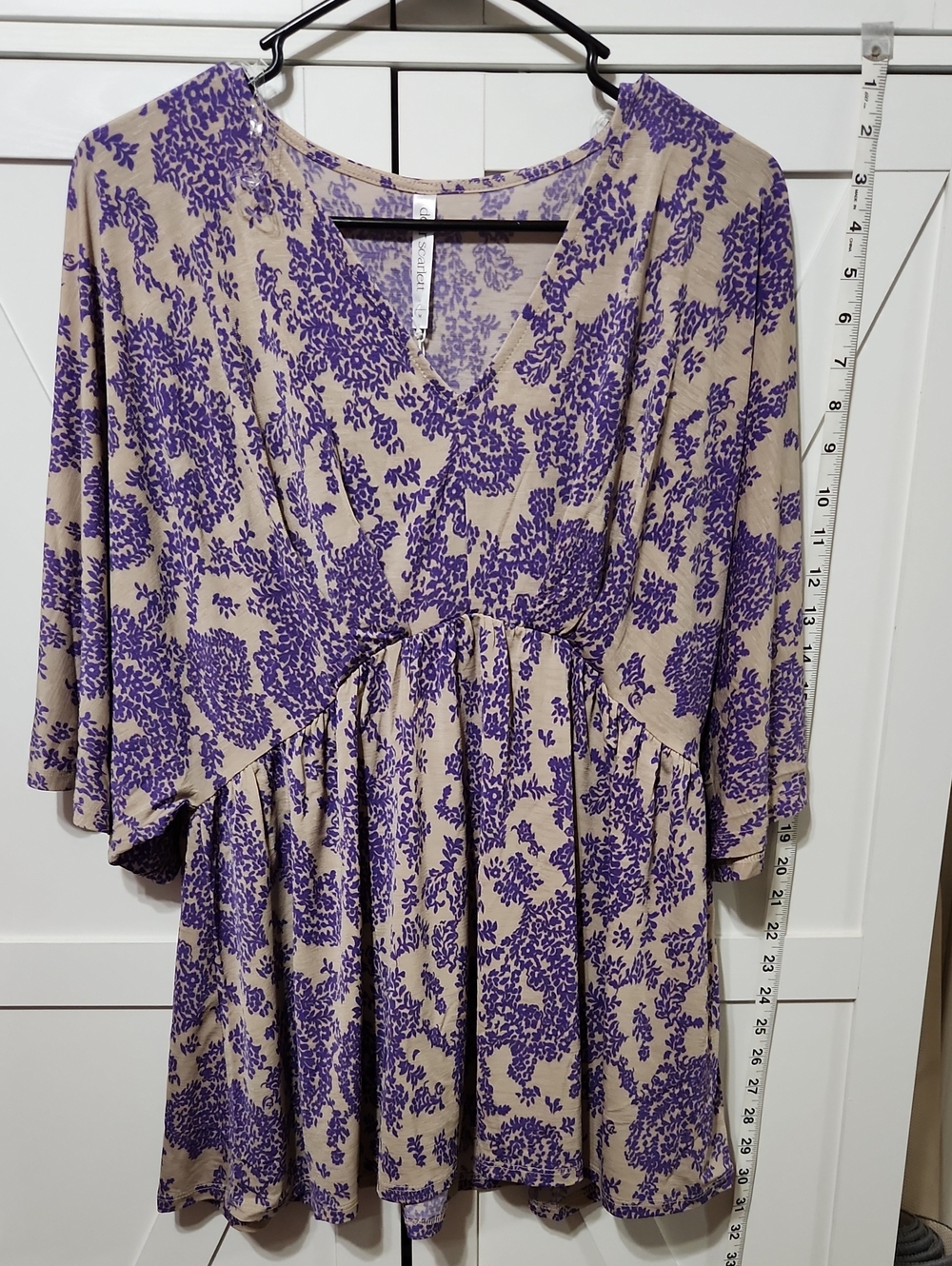 Women's Purple Floral V-Neck Babydoll Blouse, Size M